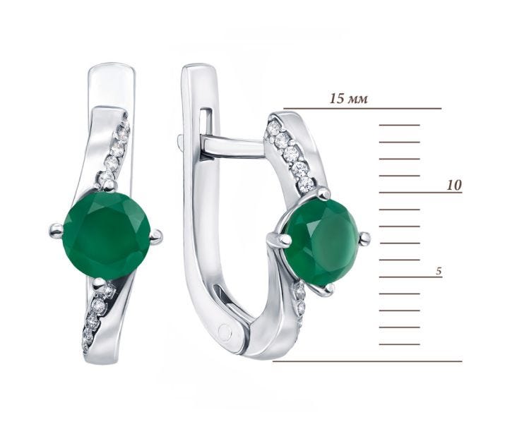 Срібні сережки з зеленим агатом і фіанітами (2167/9р-GAG): купить
