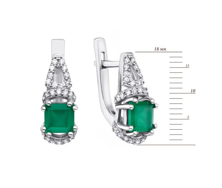 Срібні сережки з зеленим агатом і фіанітами (2532/9р): цена