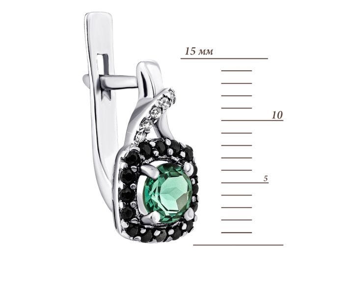 Срібні сережки з зеленим кварцом і фіанітами (2136/1р-QGR): цена