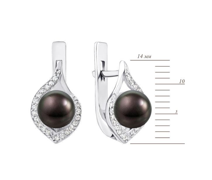 Срібні сережки з перлами і фіанітами (2264/9р-PBL): недорого