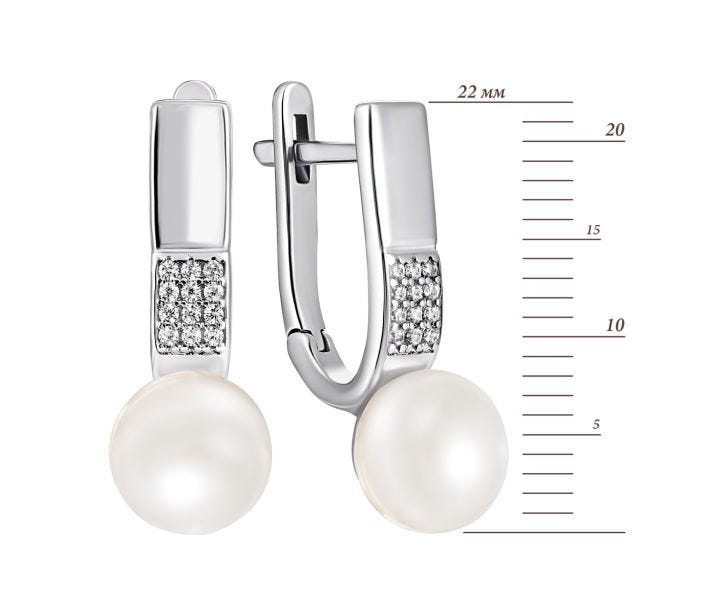 Срібні сережки з перлами і фіанітами (2365/1р-PWT): цена
