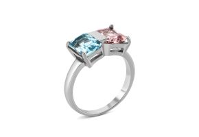 Серебряное кольцо с топазом и морганитом (к1298Rh)