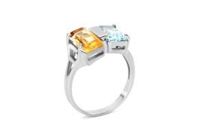 Серебряное кольцо с цитрином и топазом (к1305Rh)