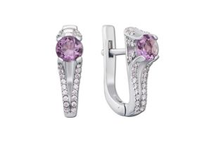 Серебряные серьги с аметистом и фианитами (2166/9р-AMT)