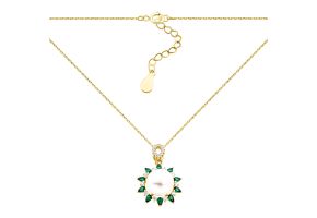 Серебряное колье с жемчугом и фианитами (SN00838-GD)