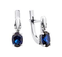 Серебряные серьги с гидротермальным сапфиром и фианитами (2078/1р-HSPH)