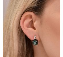 Серебряные серьги с зеленым кварцем и фианитами (2175ч/1р-QGR): купить