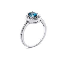 Серебряное кольцо с лондон-топазом и фианитами (Тд0051/топld-R)