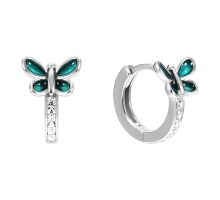 Серебряные серьги-конго Бабочки с эмалью и фианитами (20726ebir)