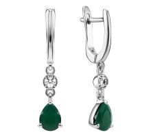 Серебряные серьги-подвески с зеленым агатом и фианитами (2525/1р-GRAG)