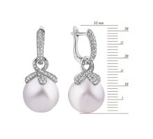 Серебряные серьги-подвески с жемчугом и фианитами (E37081-BW): купить