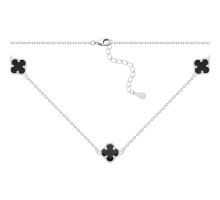 Серебряное колье Клевер с ониксом (560095ч)