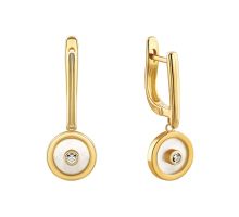 Серебряные серьги-подвески с перламутром и фианитом (E001858-GD)