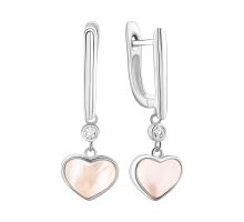 Серебряные серьги-подвески с перламутром и фианитами (E002879)