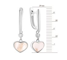 Серебряные серьги-подвески с перламутром и фианитами (E002879): купить