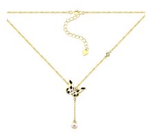 Серебряное колье с жемчугом и фианитами (EN02472-GD)