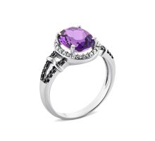 Серебряное кольцо с аметистом и фианитами (1553чб/1р-AMET)