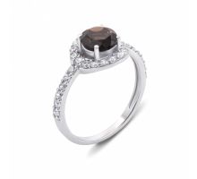 Серебряное кольцо с дымчатым кварцем и фианитами (1596/9р-QSM)