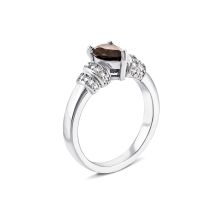 Серебряное кольцо с дымчатым кварцем и фианитами (Тд0058/раух-R)