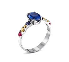 Серебряное кольцо с гидротермальным сапфиром и фианитами (1340/1р-NSPH)