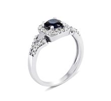 Серебряное кольцо с гидротермальным сапфиром и фианитами (1533/1р-HSPH)