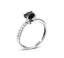 Серебряное кольцо с гидротермальным сапфиром и фианитами (649/сф к род)
