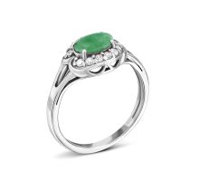 Серебряное кольцо с изумрудом и фианитами (647/смарагд к род)