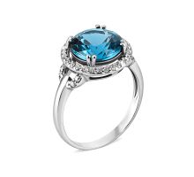 Серебряное кольцо с кварцем London blue и фианитами (1590/1р-QLB)