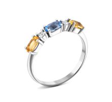 Кольцо с цитрином, кварцем Tanzanite и фианитами (1661/1р-QTANCIT)