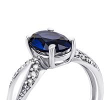 Серебряное кольцо с гидротермальным сапфиром и фианитами (1503/1р-HSPH): купить