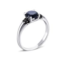 Серебряное кольцо с сапфиром и фианитами (1582ч/1р-NSPH)