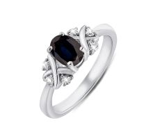 Серебряное кольцо с сапфиром и фианитами (Тд0055/сап-R): купить