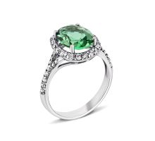  Серебряное кольцо с зеленым кварцем и фианитами (1506/1р-QGR)