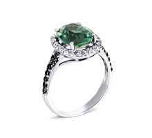 Серебряное кольцо с зеленым кварцем и фианитами (1506чб/1р-QGR)