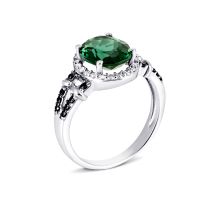 Серебряное кольцо с зеленым кварцем и фианитами (1553чб/1р-QGR)