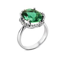 Серебряное кольцо с зеленым кварцем и фианитами (1578/1р-QGR)