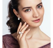 Серебряное кольцо с жемчугом и фианитами (1763/9р-PWT): купить