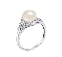 Серебряное кольцо с жемчугом и фианитами (1769/9р-PWT)