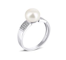 Серебряное кольцо с жемчугом и фианитами (1717/1р-PWT)