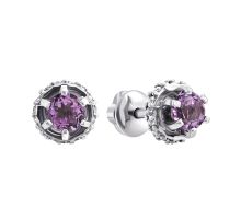 Серебряные пуссеты с аметистом и фианитами (2075/9р-AMT)