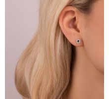 Серебряные пуссеты с зеленым кварцем и фианитами (2111/9р-QGR): купить