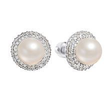 Серебряные пуссеты с жемчугом и фианитами (2270/9р-PWT)