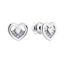 Серебряные пуссеты Сердце с бриллиантами (2410/1р-BR)