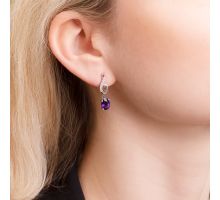 Серебряные серьги-подвески с аметистом и фианитами (2059/1р-AMET): купить