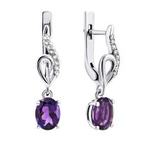 Серебряные серьги-подвески с аметистом и фианитами (2059/1р-AMET)