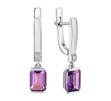 Серебряные серьги-подвески с аметистом и фианитами (2368/1р-AMET)