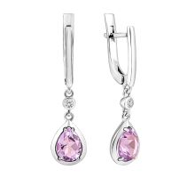 Серебряные серьги-подвески с аметистом и фианитами (2390/1р-AMET)