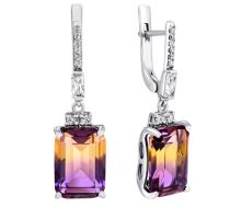 Серебряные серьги-подвески с аметрином и фианитами (2373/1р-QAMTR)