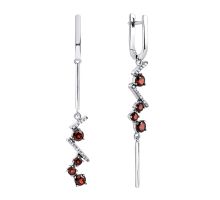 Серебряные серьги-подвески с гранатом и фианитами (2362/1р-GARN)