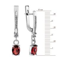 Серебряные серьги-подвески с гранатом и фианитами (с1272грRh): купить